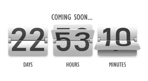 Coming soon, countdown, mechanical scoreboard style digits, numeral Stock Illustration
