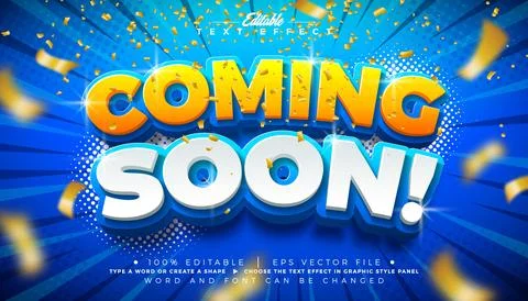 Coming Soon Editable Text Effect Design Vector Graphic Style with 3d Yellow a Stock Illustration