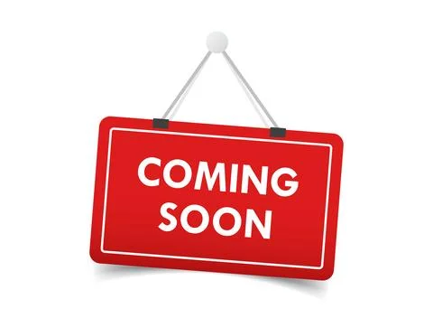 Coming soon label icon in flat style. New arrival banner in shop vector ill.. Stock Illustration