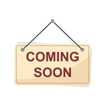 Coming soon label icon in flat style. New arrival banner in shop vector ill.. Stock Illustration