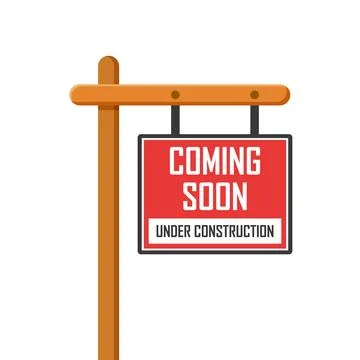 Coming soon label icon in flat style. Under construction banner in shop vec.. Stock Illustration