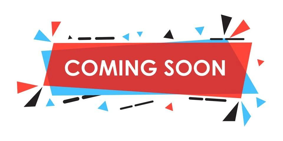 Coming soon label icon in flat style. New arrival banner in shop vector ill.. Stock Illustration