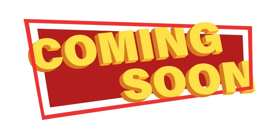 Coming soon label icon in flat style. New arrival banner in shop vector ill.. Stock Illustration