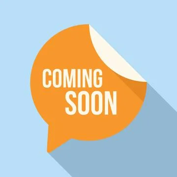 Coming soon speech bubble icon flat vector. Seal element advert Stock Illustration