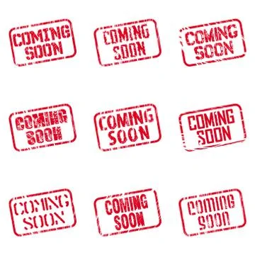 Coming soon. Square imprint, red lettering 库存插图