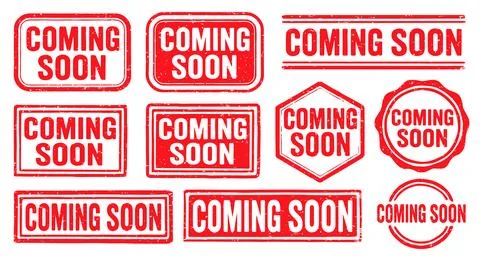 Coming soon Stamp vector set. Coming soon Rubber Stamp Stock Illustration