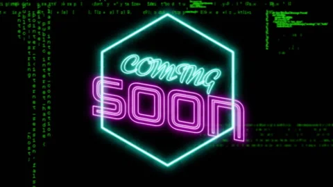 Coming soon text animation over green coding on black background Stock Footage 303794255