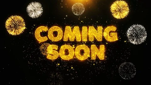 Coming Soon Text on Firework Display Explosion Particles. Stock Footage 116079782