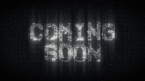 Coming soon text with glitch effect Illustrazione stock