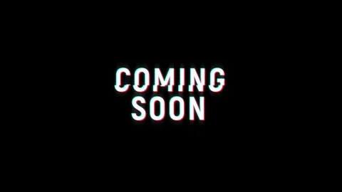 Coming soon text notification glitch effect animation on black background Video stock 313439140
