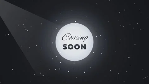 Coming soon text on shiny circle with moving white particles on dark backgr.. Stock Footage 340654907