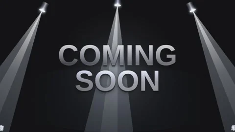 Coming soon text under three bright cinematic spotlights on black studio ba.. Stock Footage 340654934