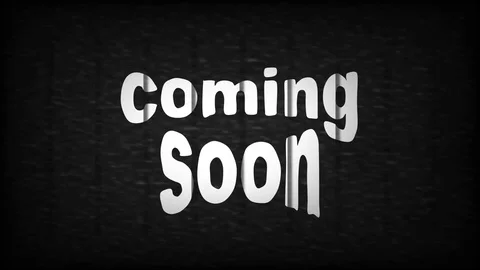 Coming Soon white text 4k vertical reveal on black distorted vhs gray film board Stock Footage 97019869
