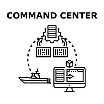 Command center managing remote operations and data flow Stock Illustration
