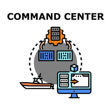 Command center managing remote operations and data flow Stock Illustration