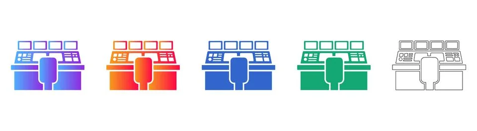 Command Center Operator Desk with Multiple Screens Illustration Illustrazione stock