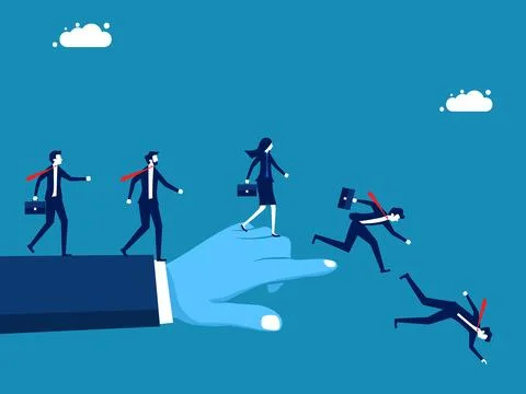 Command failed. Business team walk in a line following faulty orders Stock Illustration