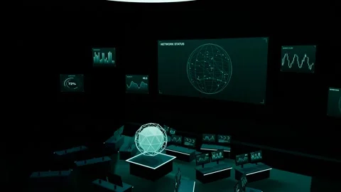 Command hub holographic globe network teal dimensional loop Vídeo Stock 342327496