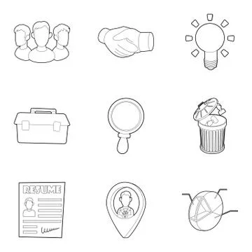 Command icons set, outline style Illustrazione stock