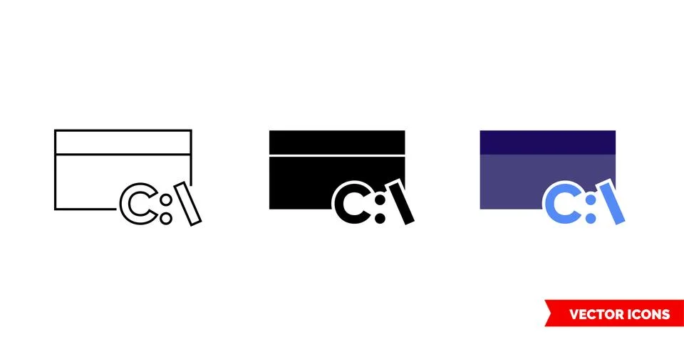 Command line icon of 3 types color, black and white, outline. Isolated vector Stock Illustration