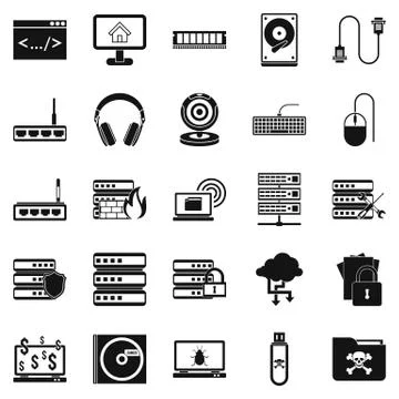 Command line icons set, simple style 스톡 일러스트