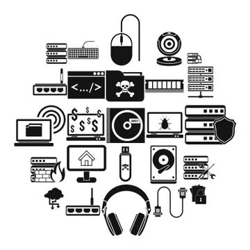 Command line icons set, simple style Stock Illustration