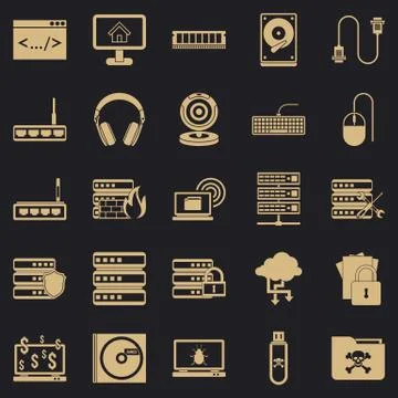 Command line icons set, simple style Stock Illustration