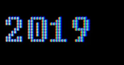 Command line, the inscription 2019 with a cursor in the form of the RGB pixels m Stock Footage 97191701