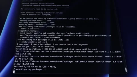 Command line interface displaying active system update with Progress: 89%, .. Stock Footage 320174377