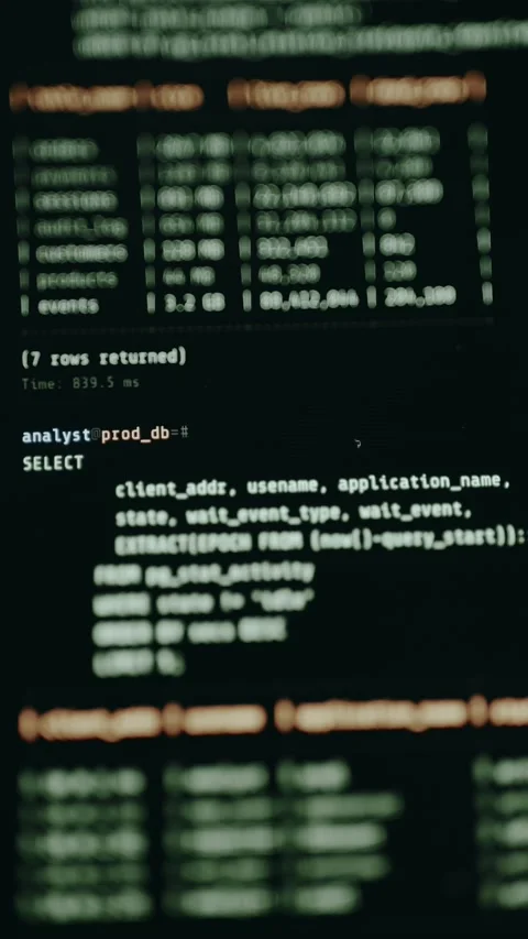 Command-line interface with a running SQL database query Stock Footage 332893248