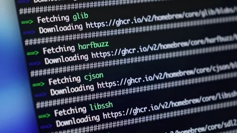 Command-line interface showing real-time software package fetching and down.. Stock Footage 318832039