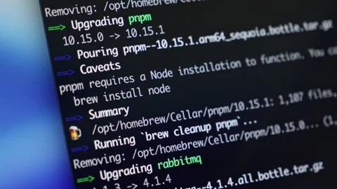 Command line interface showing real-time software upgrade progress, symboli.. Stock Footage 318832040