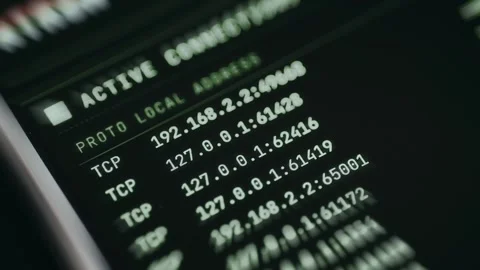Command-line output of active network connections on a computer Stock Footage 335882041