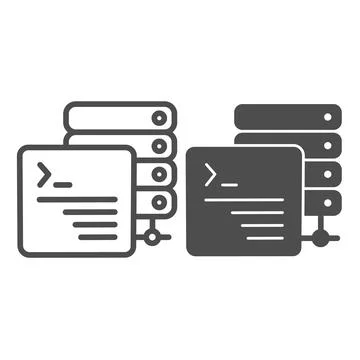 Command line window, data sharing, server console line and solid icon Illustrazione stock