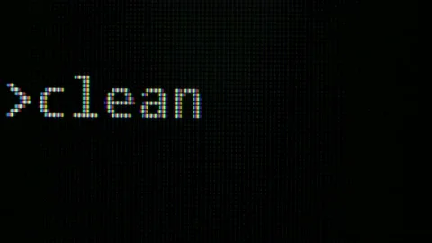 Command line with word Clean typed on computer screen closeup . Macro detail Stock Footage 139860586