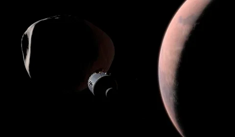 A command module begins a close approach to Phobos. イラスト素材
