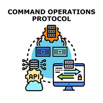 Command operations protocol managing data flow system 스톡 일러스트