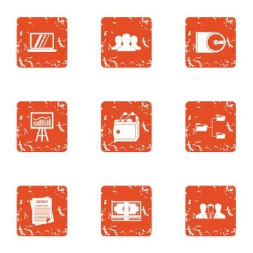 Command option icons set, grunge style Stock Illustration