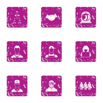 Command path icons set, grunge style Illustrazione stock