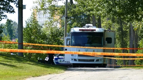 Command post bus at daylight Stock Footage 116104410