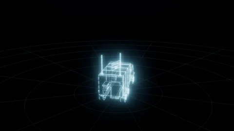 Command post hologram self assembling turntable technical drawing 3D animation Stock Footage 342240170