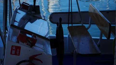 Command post of a pleasure boat at the dock Stock Footage 328610819