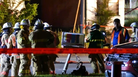 Command post table with firefighters Stock Footage 115970386