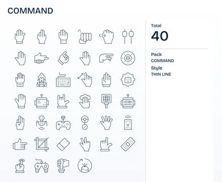Command Premium Vector Bundle with 40 128x128 Pixel Aligned Thin Line Icons Stock Illustration