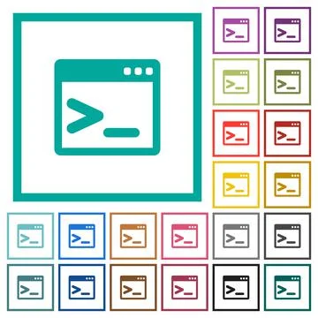 Command prompt flat color icons with quadrant frames Stock Illustration