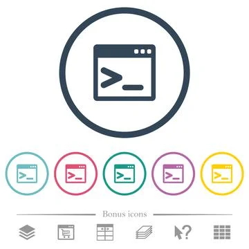 Command prompt flat color icons in round outlines Stock Illustration