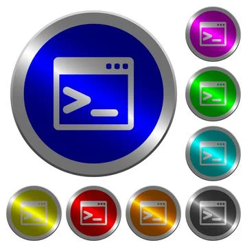 Command prompt luminous coin-like round color buttons Stock Illustration