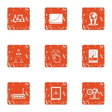 Command search icons set, grunge style Stockillustratie