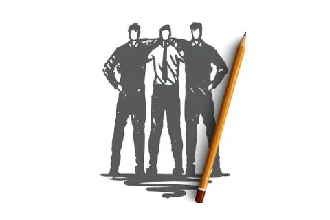 Command, team, friends, work, business concept. Hand drawn isolated vector. Stock Illustration