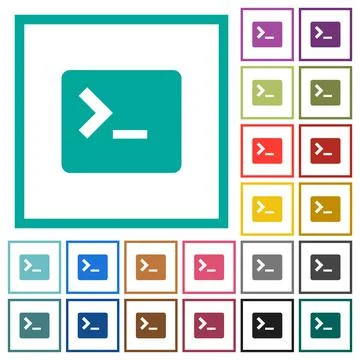 Command terminal flat color icons with quadrant frames Stock Illustration